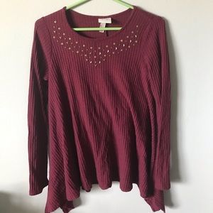 Tapered sweater top with gold jewel accents